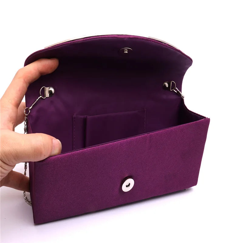 Satin Clutch Bag Chain Shoulder Wedding Envelope Pouch Ladies Party Banquet