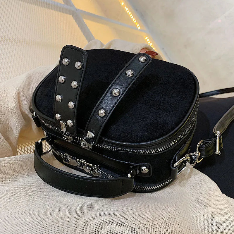 Leather Flap Bag Large Capacity Women Shoulder Crossbody Rivets Tote Handbag