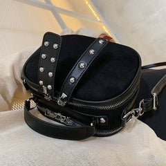 Leather Flap Bag Large Capacity Women Shoulder Crossbody Rivets Tote Handbag