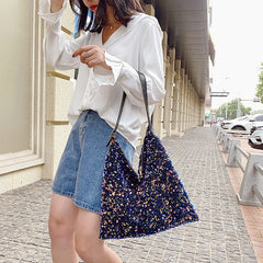 Sequined Shoulder Crossbody Bag Large Bucket Bag Girls Purse