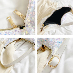Sequined Shoulder Crossbody Bag Large Bucket Bag Girls Purse