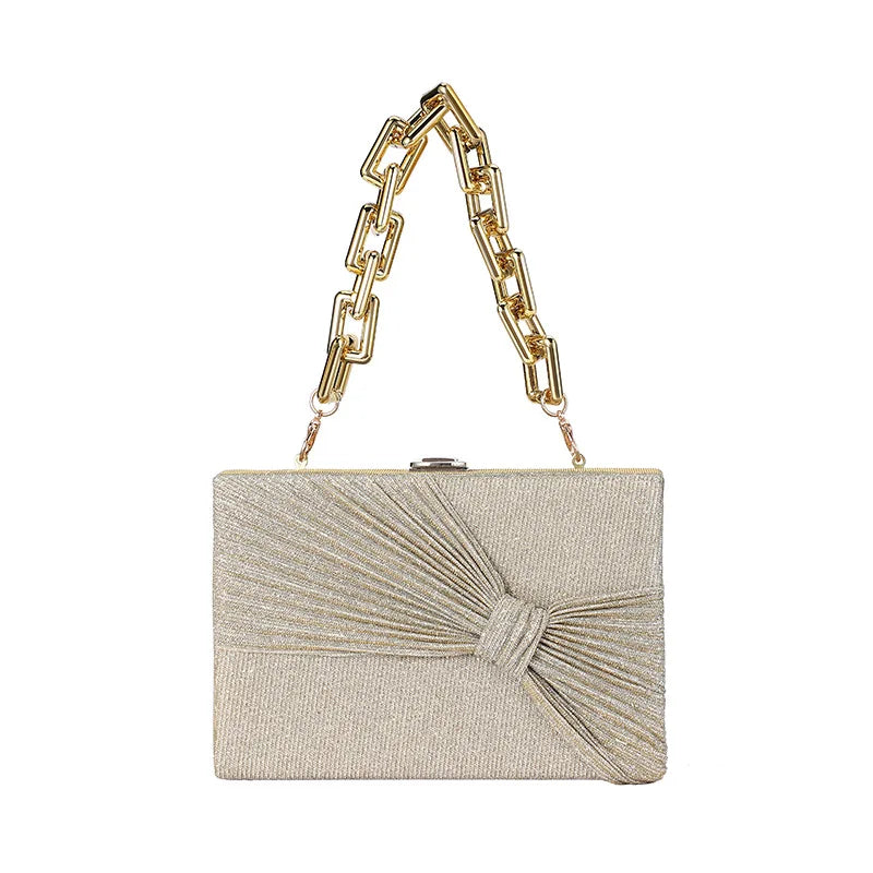 Shining Fabric Party Purse Bag Pleated Bow Mini Flap Ladies Prom Cocktail Weddin