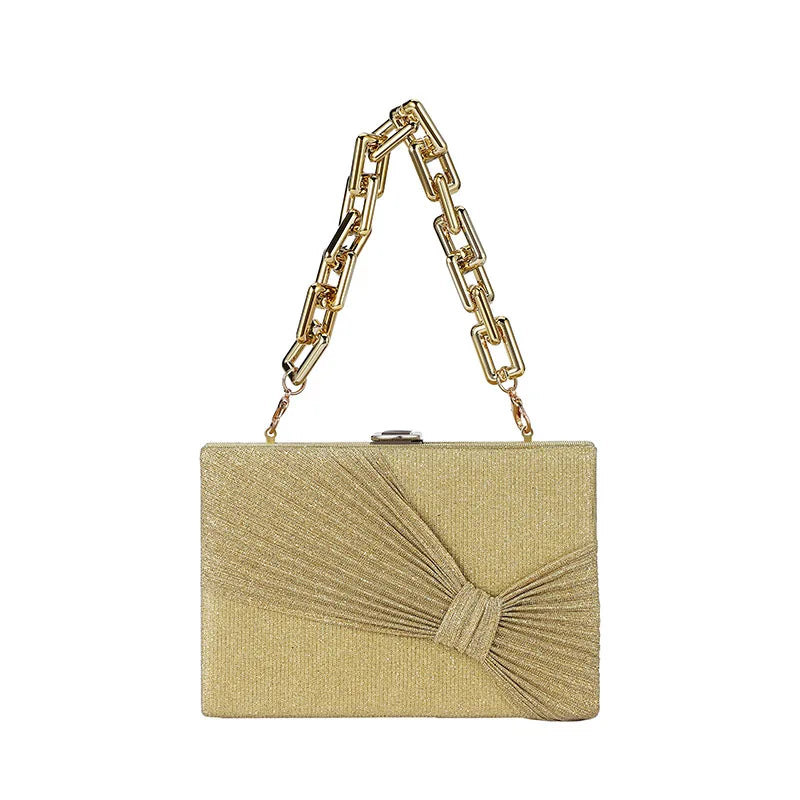 Shining Fabric Party Purse Bag Pleated Bow Mini Flap Ladies Prom Cocktail Weddin