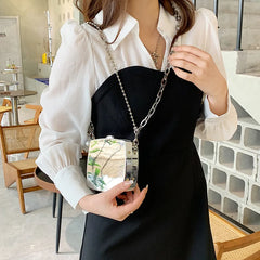 Silver Metal Box Bag Party Clutch Evening Bag Chain Crossbody Mini Bag