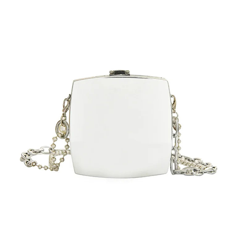 Silver Metal Box Bag Party Clutch Evening Bag Chain Crossbody Mini Bag