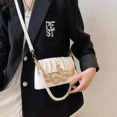 Leather Underarm Shoulder Bags Beading Chain Handbags Flap Crossbody Bags