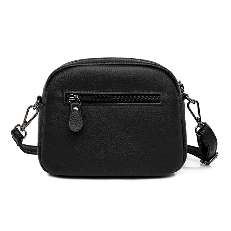 Soft Cow Leather Small Shoulder Bags Women Double Zipper Messenger Bag