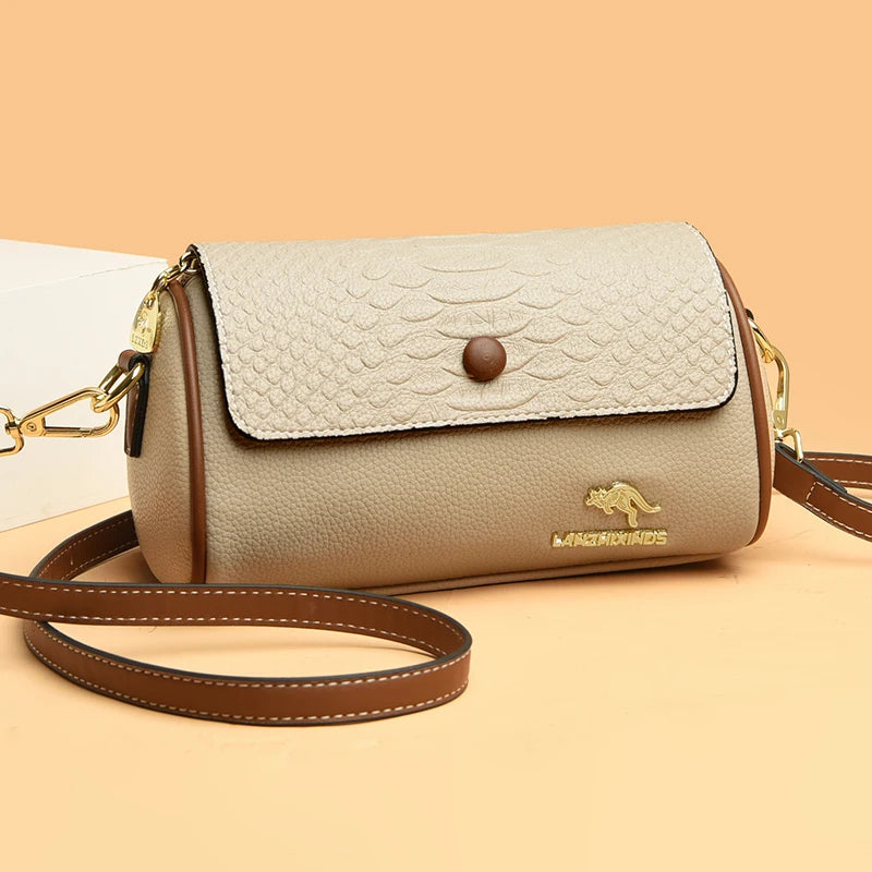 Barrel-shaped Soft Leather Handbag Shoulder Crossbody Bag for Women