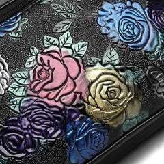 Women's Leather Messenger Shoulder Handbag Floral Multi-Pocket
