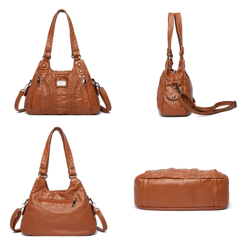 Soft Washed Pu Leather Crossbody Bag for Women