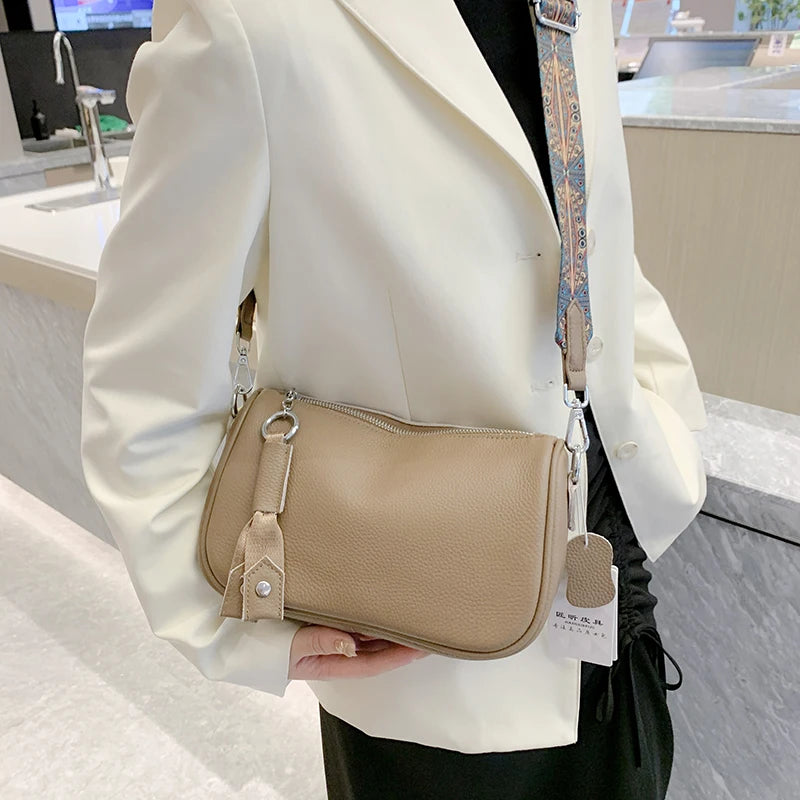 Solid Leather Shoulder Crossbody Bag For Women Handbag