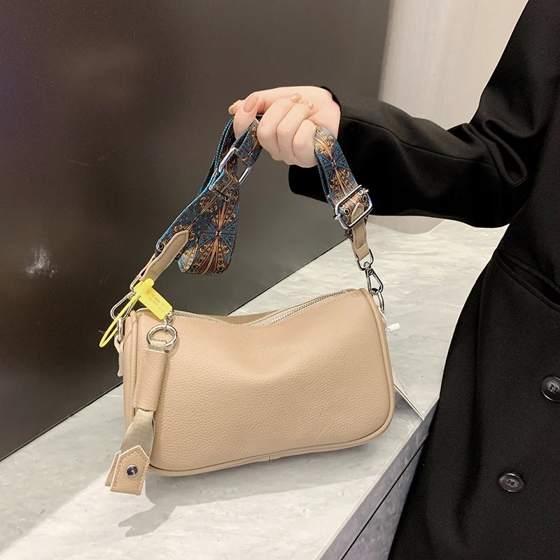 Solid Leather Shoulder Crossbody Bag For Women Handbag