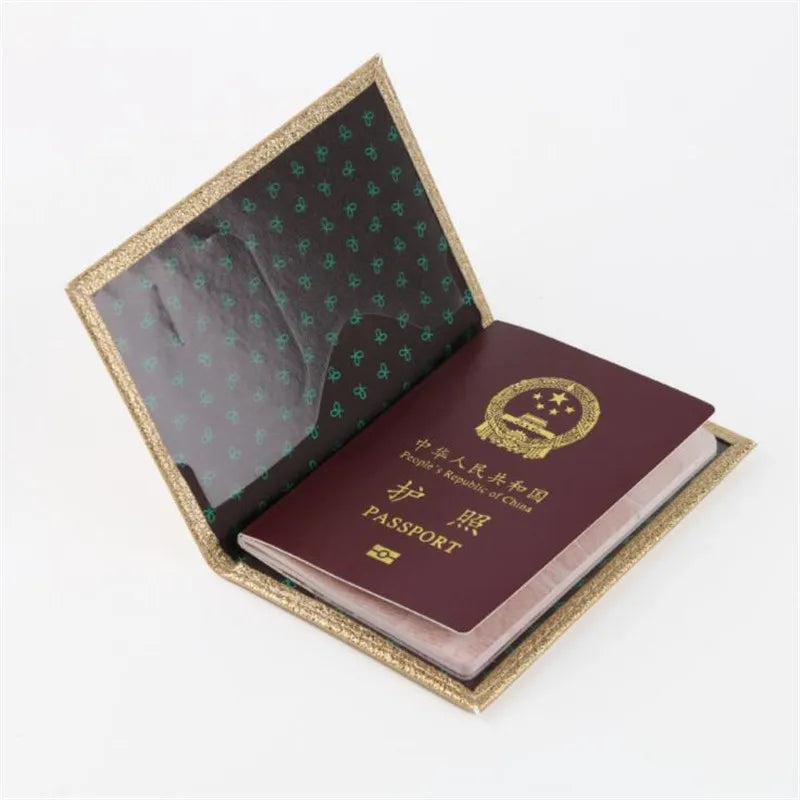 Pink Glitter Passport Cover Leather Travel Wallet Girls Holder