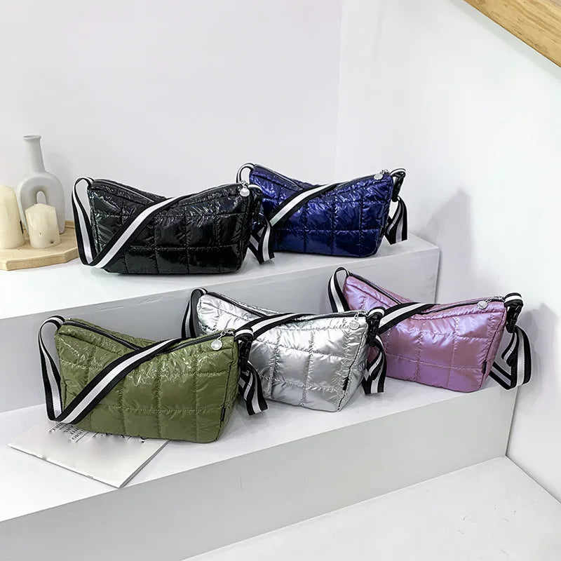 Winter Crossbody Down Bag Wide Strap Messenger Tote Bag Female Handbag