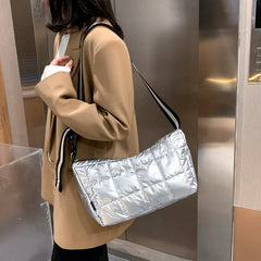 Winter Crossbody Down Bag Wide Strap Messenger Tote Bag Female Handbag