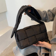 Winter Down Crossbody Bag Fluffy Leather Nylon Purse Shoulder Bags for Women
