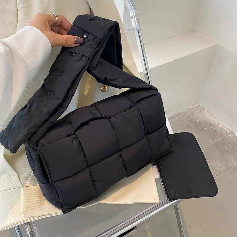 Winter Down Crossbody Bag Fluffy Leather Nylon Purse Shoulder Bags for Women