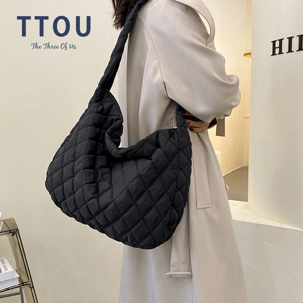 Winter Crossbody Down Bag Handbag Wide Shoulder Strap Messenger Pack