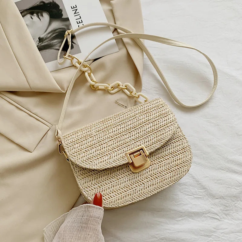 Straw Beach Bag Vintage Woven Shoulder Bag Ladies Crossbody Messenger Bag