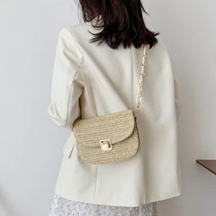 Straw Beach Bag Vintage Woven Shoulder Bag Ladies Crossbody Messenger Bag