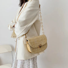 Straw Beach Bag Vintage Woven Shoulder Bag Ladies Crossbody Messenger Bag
