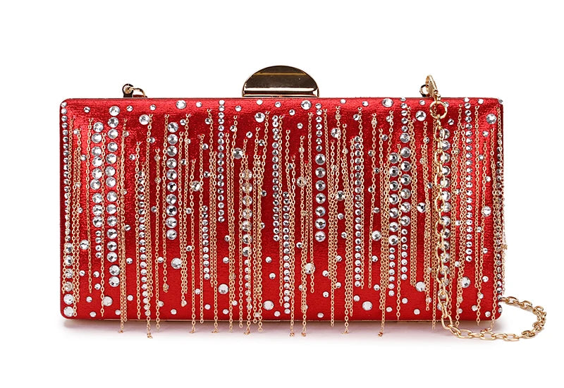 Tassel Diamond Pu Women Evening Bag Clutch Shoulder Crossbody Mini Bag