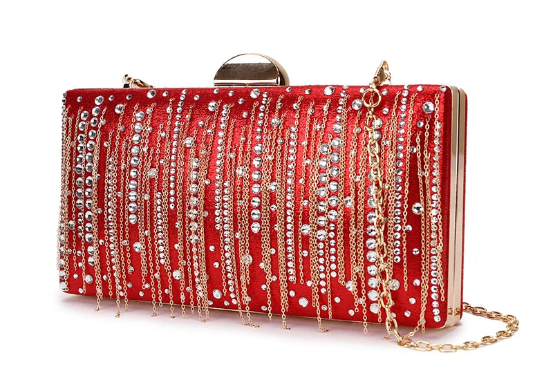 Tassel Diamond Pu Women Evening Bag Clutch Shoulder Crossbody Mini Bag