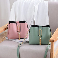 Tassel Pendant Bucket Bag for Women PU Leather Shoulder Crossbody Bag