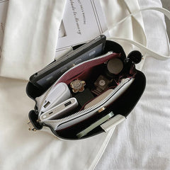 Tassel Pendant Bucket Bag for Women PU Leather Shoulder Crossbody Bag