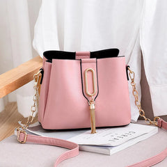 Tassel Pendant Bucket Bag for Women PU Leather Shoulder Crossbody Bag