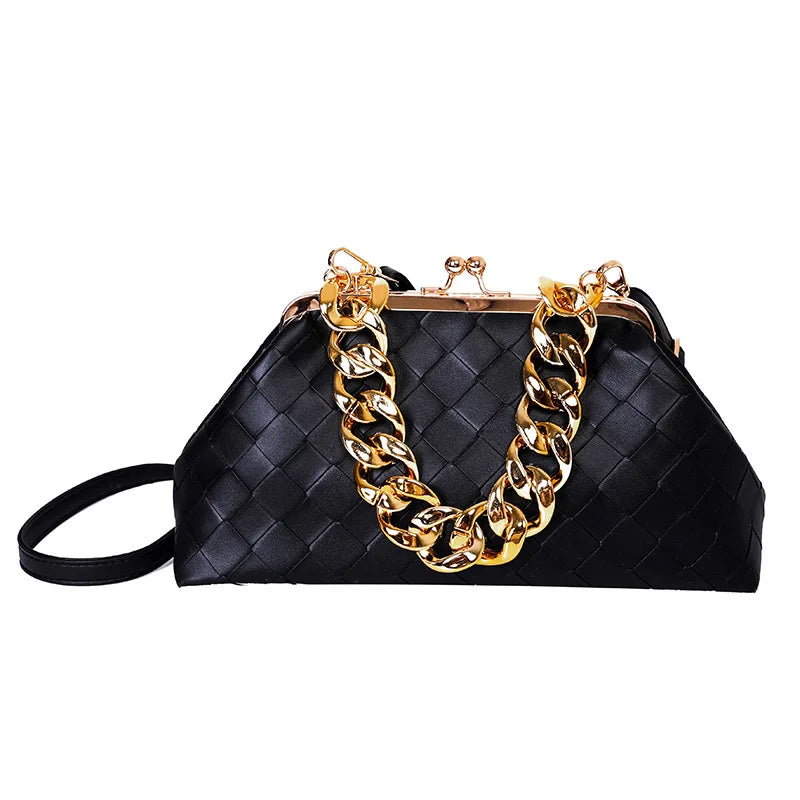 Thick Chain Handbags Buckle Shoulder Bag Weave Leather Crossbody Bags
