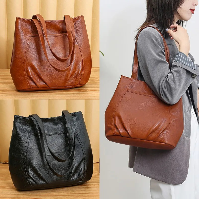 Vintage PU Leather Handbag Shoulder Tote Bags Women Large Capacity Crossbody Bag