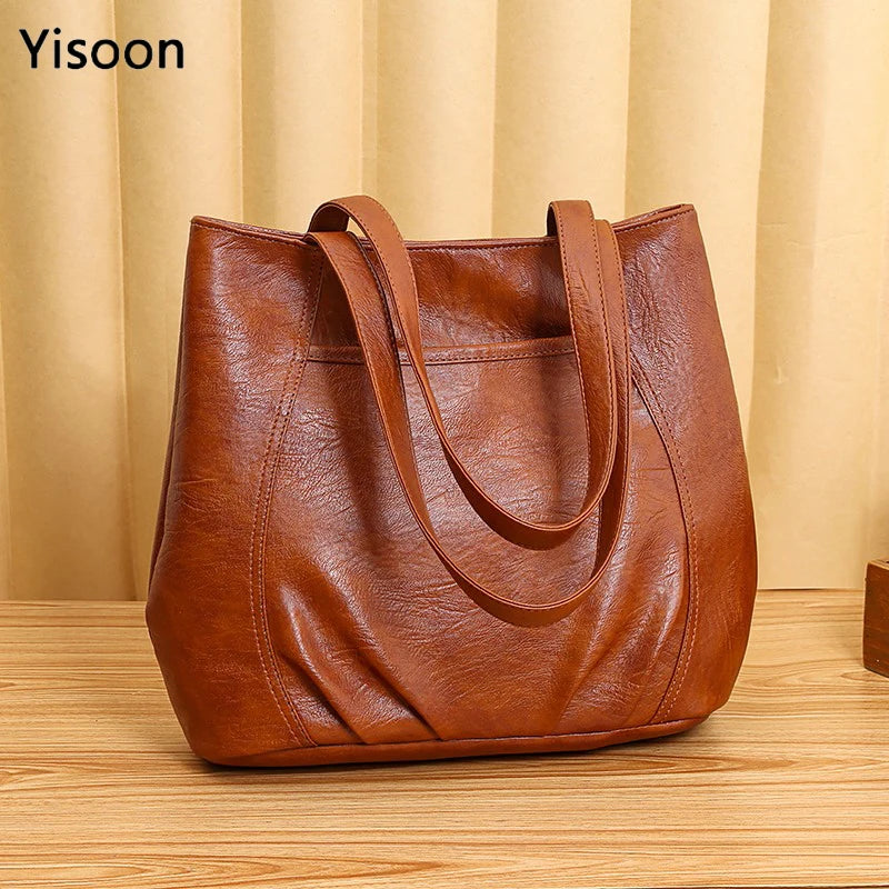 Vintage PU Leather Handbag Shoulder Tote Bags Women Large Capacity Crossbody Bag