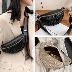 Striped Leather Chest Bag Waist Bag Cross Body Bag