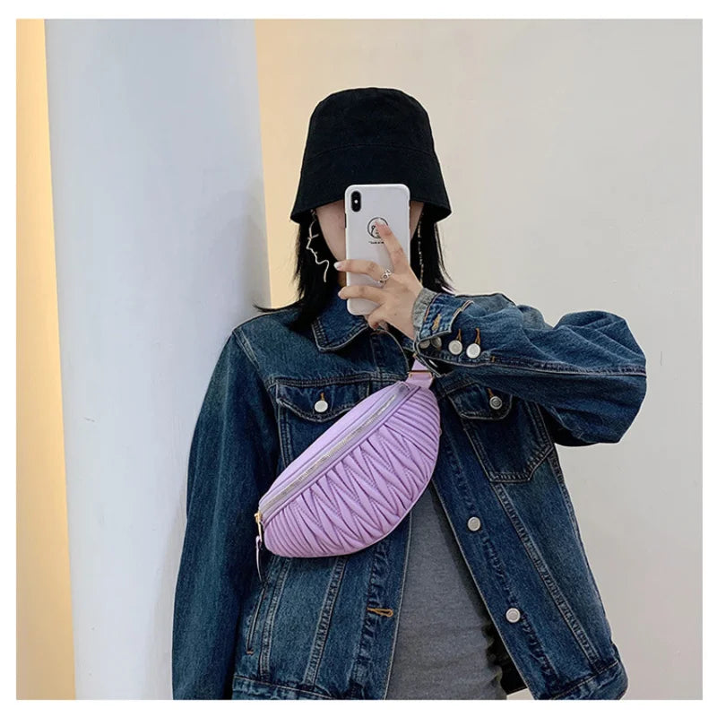 Striped Leather Chest Bag Waist Bag Cross Body Bag