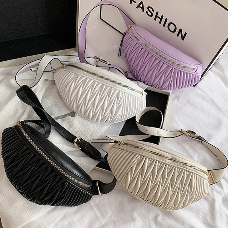 Striped Leather Chest Bag Waist Bag Cross Body Bag