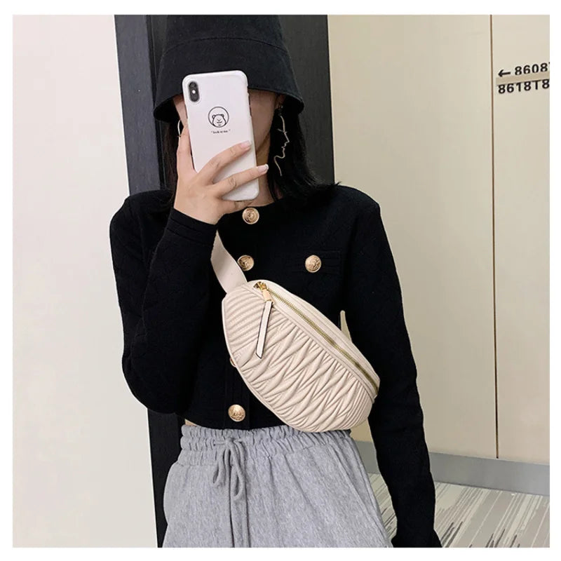 Striped Leather Chest Bag Waist Bag Cross Body Bag