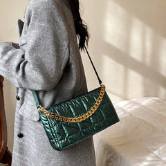 Winter Women Bag Casual Air Down Padded Handbag Metal Chain Women Shoulder Bag