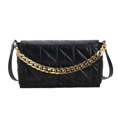 Winter Women Bag Casual Air Down Padded Handbag Metal Chain Women Shoulder Bag