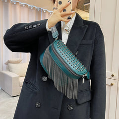 Large Capacity Crossbody Chest Bag Tassel Leather Women Waist Bag