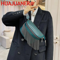 Tassel Leather Crossbody Chest Bag Large Capacity