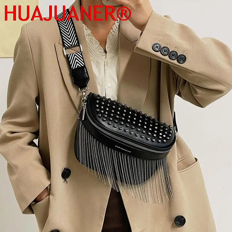 Tassel Leather Crossbody Chest Bag Large Capacity