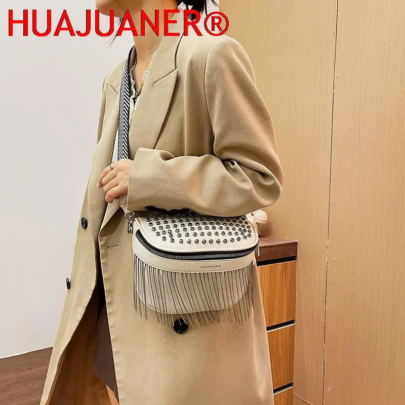 Tassel Leather Crossbody Chest Bag Large Capacity