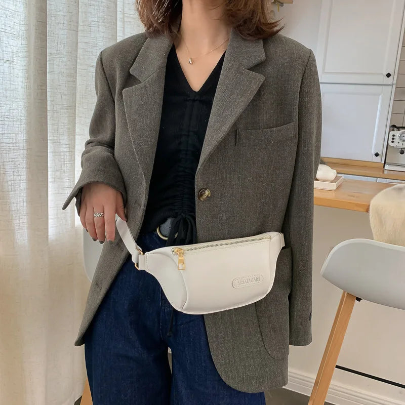 Women's Fanny Pack High PU Leather Waist Bag Crossbody Chest Bag