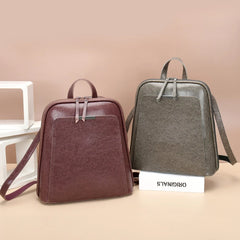 Oil Wax Leather Women Backpack Large Capacity School Bag