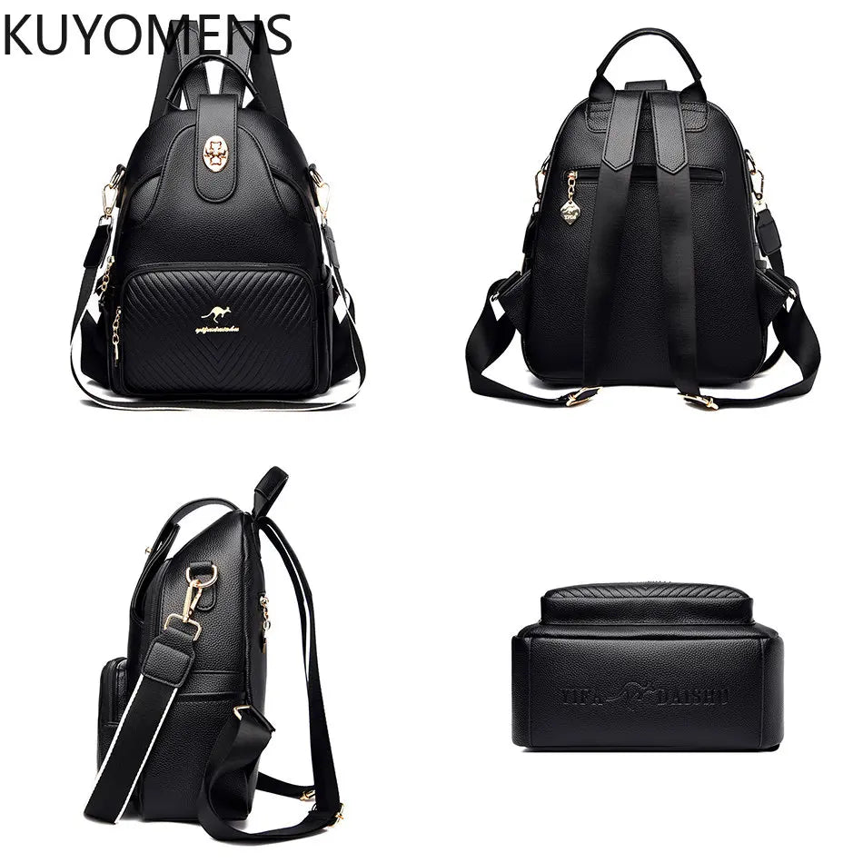 Soft Leather Women Backpacks Purses Shoulder Bags Rucksack for Girls