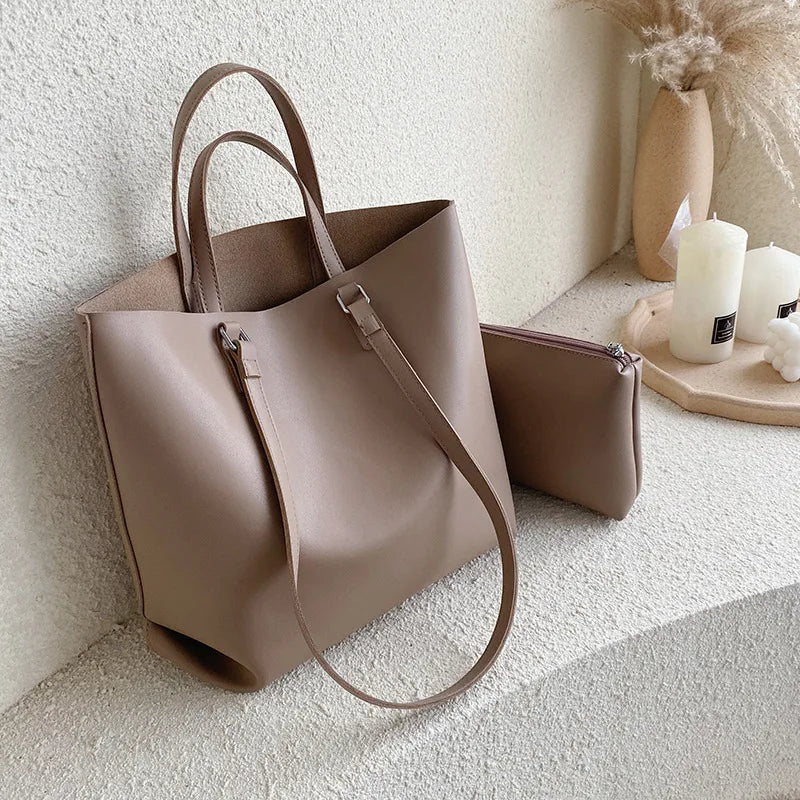 Vintage Leather Women Handbag Chain Travel Crossbody Shoulder Bag Set