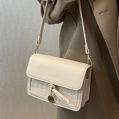Small Flap Beige Shoulder Bag with Lozenge Prints