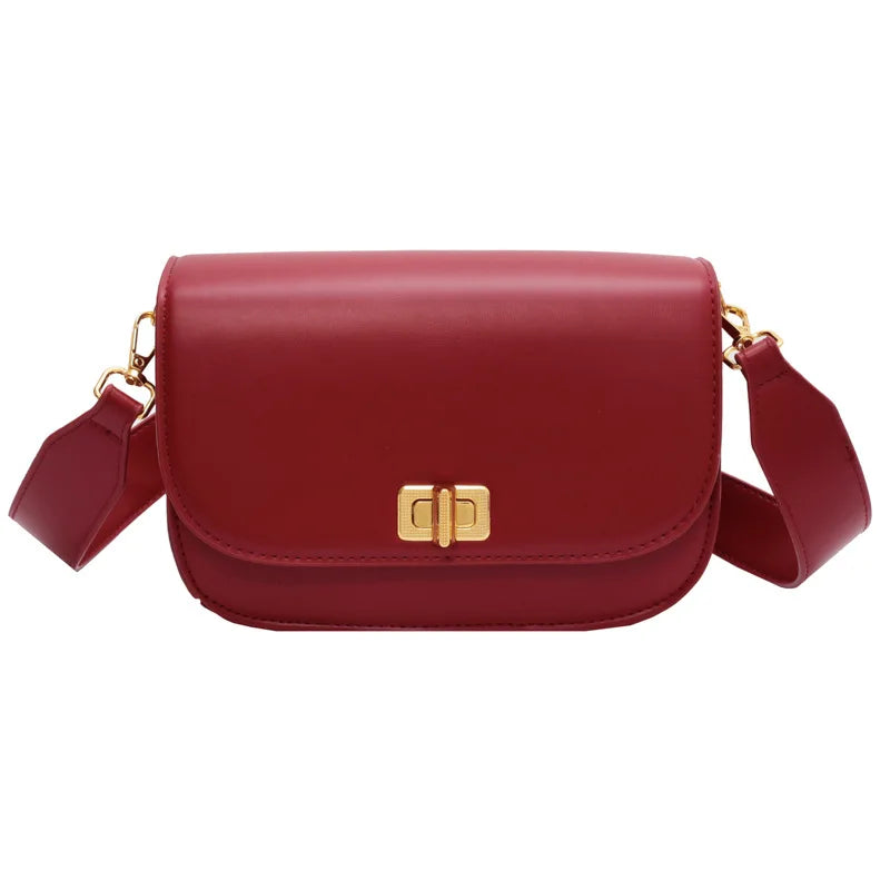 Women PU Leather Crossbody Bag Lock Flap Messenger Bag