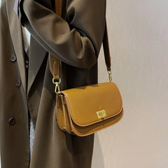 Women PU Leather Crossbody Bag Lock Flap Messenger Bag